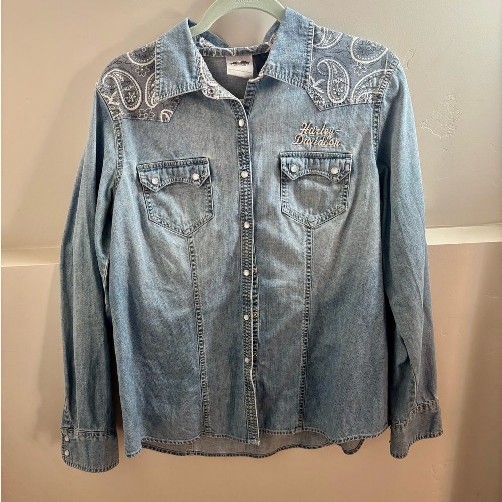 Harley Davidson Denim Paisley Pearl snap